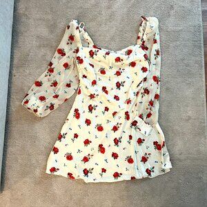NWT WeWoreWhat Floral Long Sleeve Satin Mini Dress
